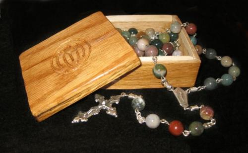 Indian Agate Rosary with Custom Oak Box